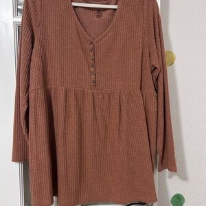 Sonoma Waffle-Knit Maternity Henley Tunic in Rust Brown